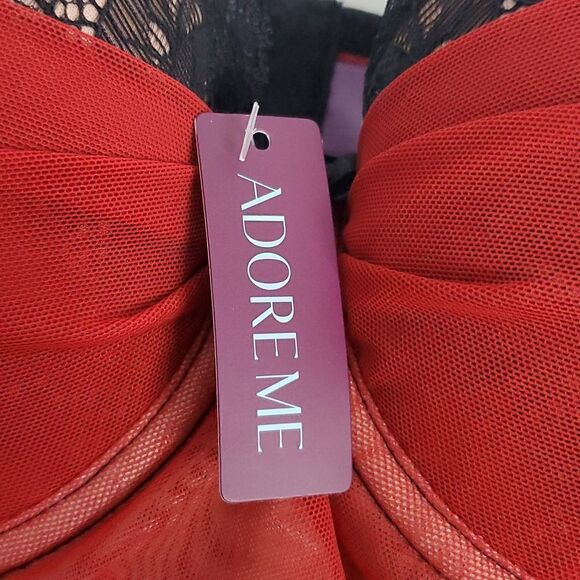 Adore Me Corina Red and Black Push Up Bustier Lace Detail Mesh Size 34B NWT - Picture 11 of 12